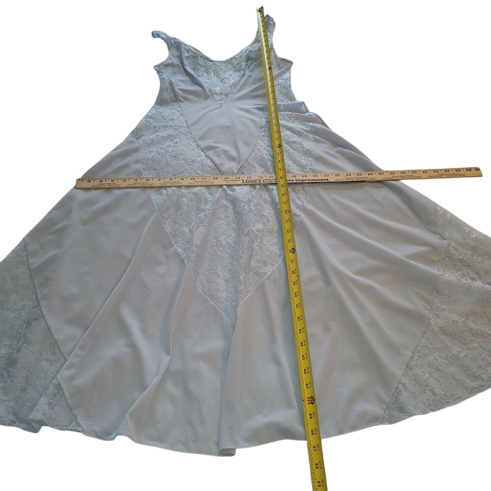 VTG Union Made Pastel Blue Lace Nightgown Maxi Slip Dress ILGWU Sz L Coquette - Picture 8 of 8